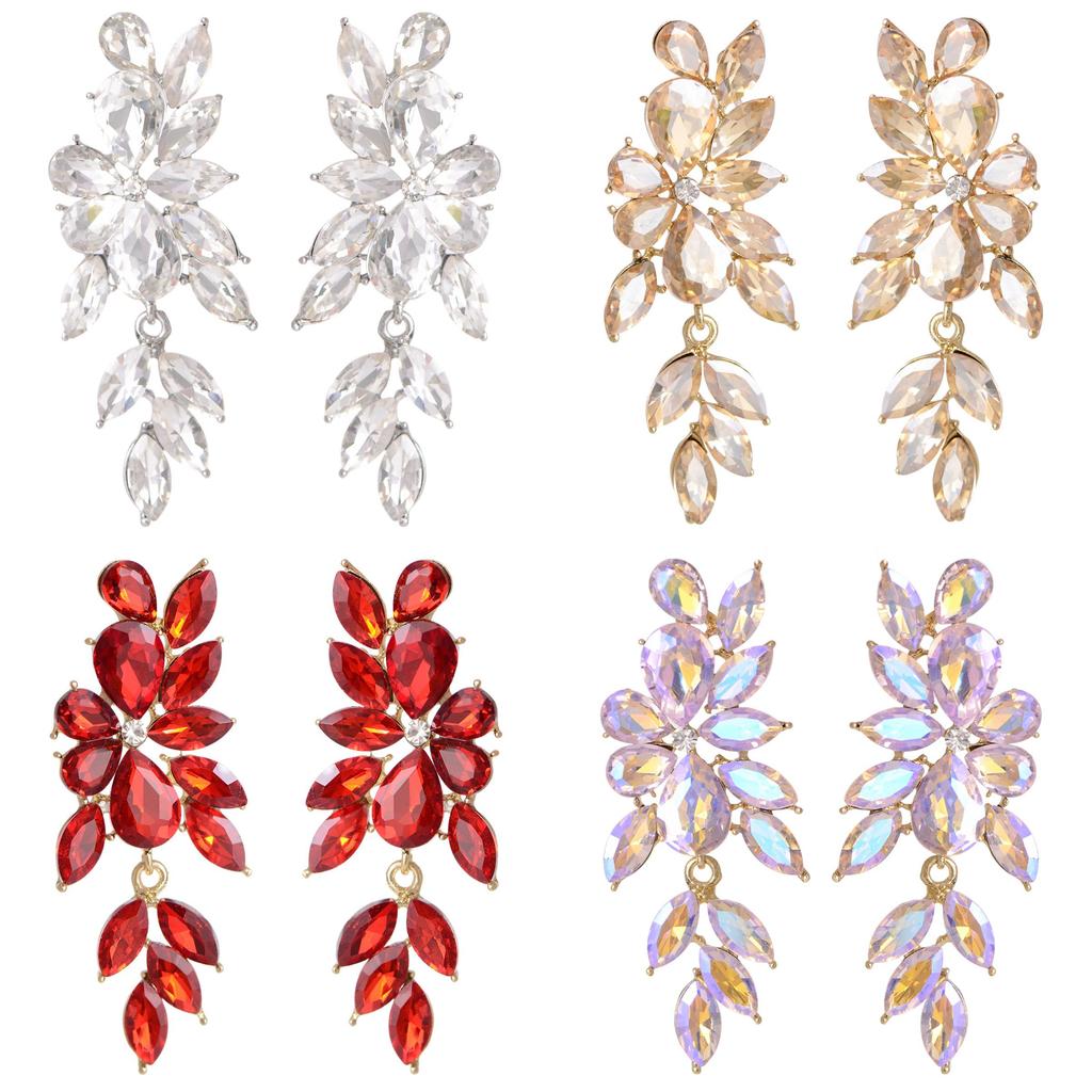 Luxe Alloy Flower Drop Earrings For Women With Sparkling Diamonds And Fashion Style