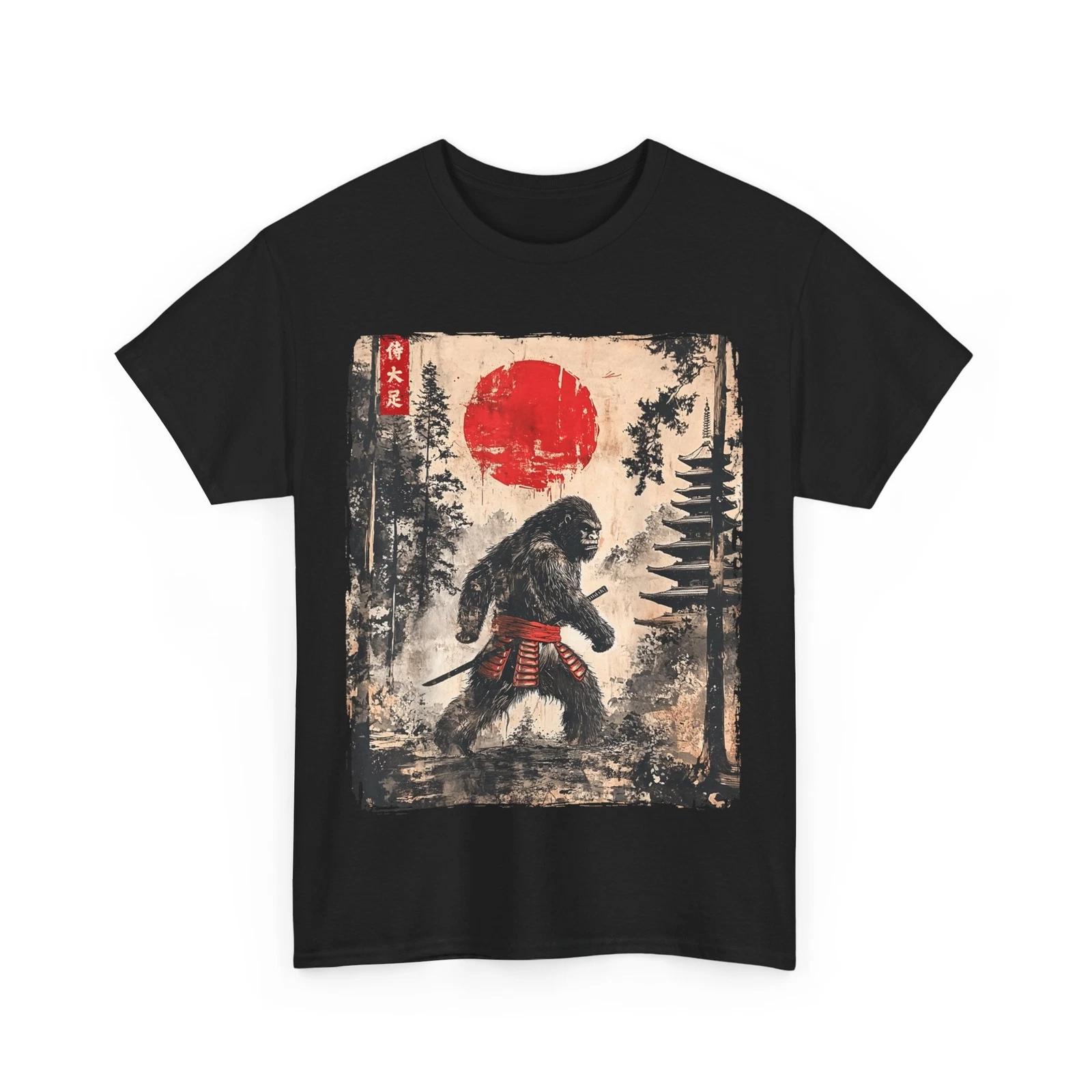 Samurai Bigfoot T shirt, Japanese Vintage Graphic Ukiyo-e Art Funny T shirt S