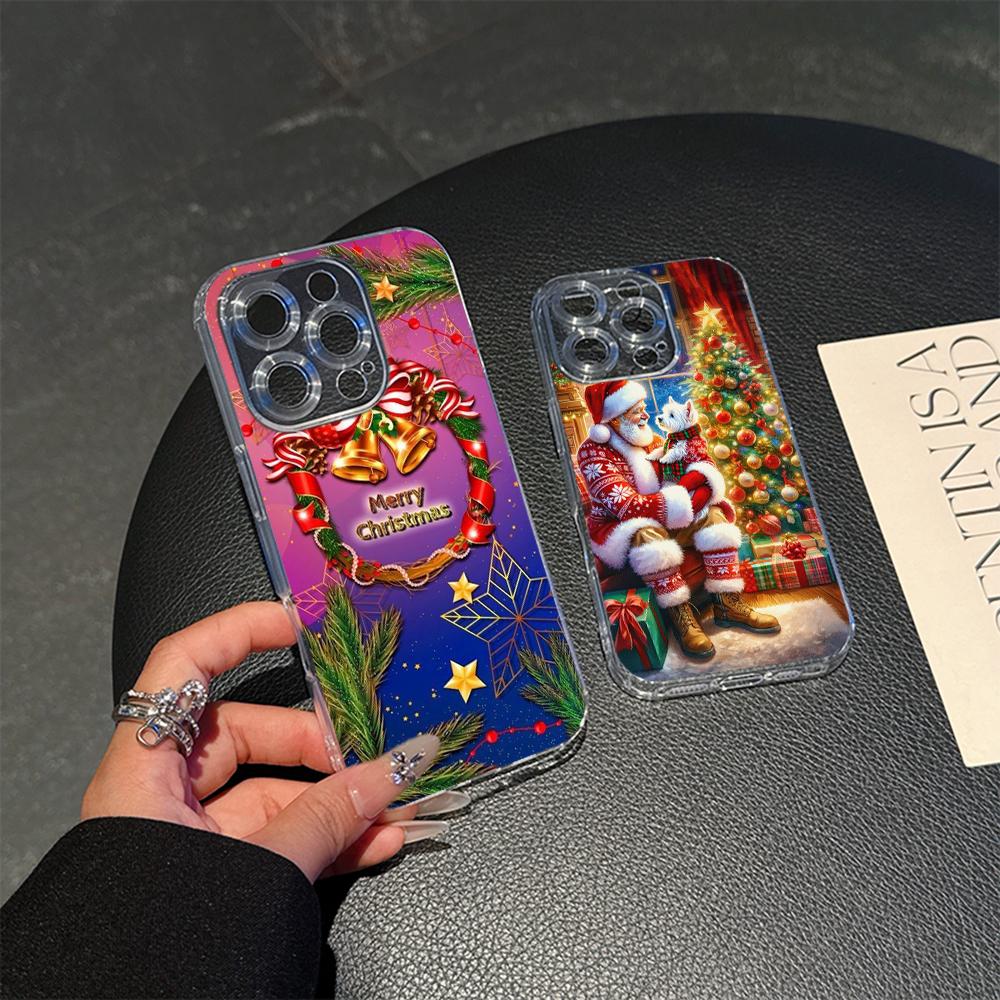 Ae118 Merry Christmas Santa Art Magsafe Transparent Cases for Samsung S23 S24 Ultra S20 S21 FE iPhone 16 Pro Max Magnetic Wireless Charge Back Cover