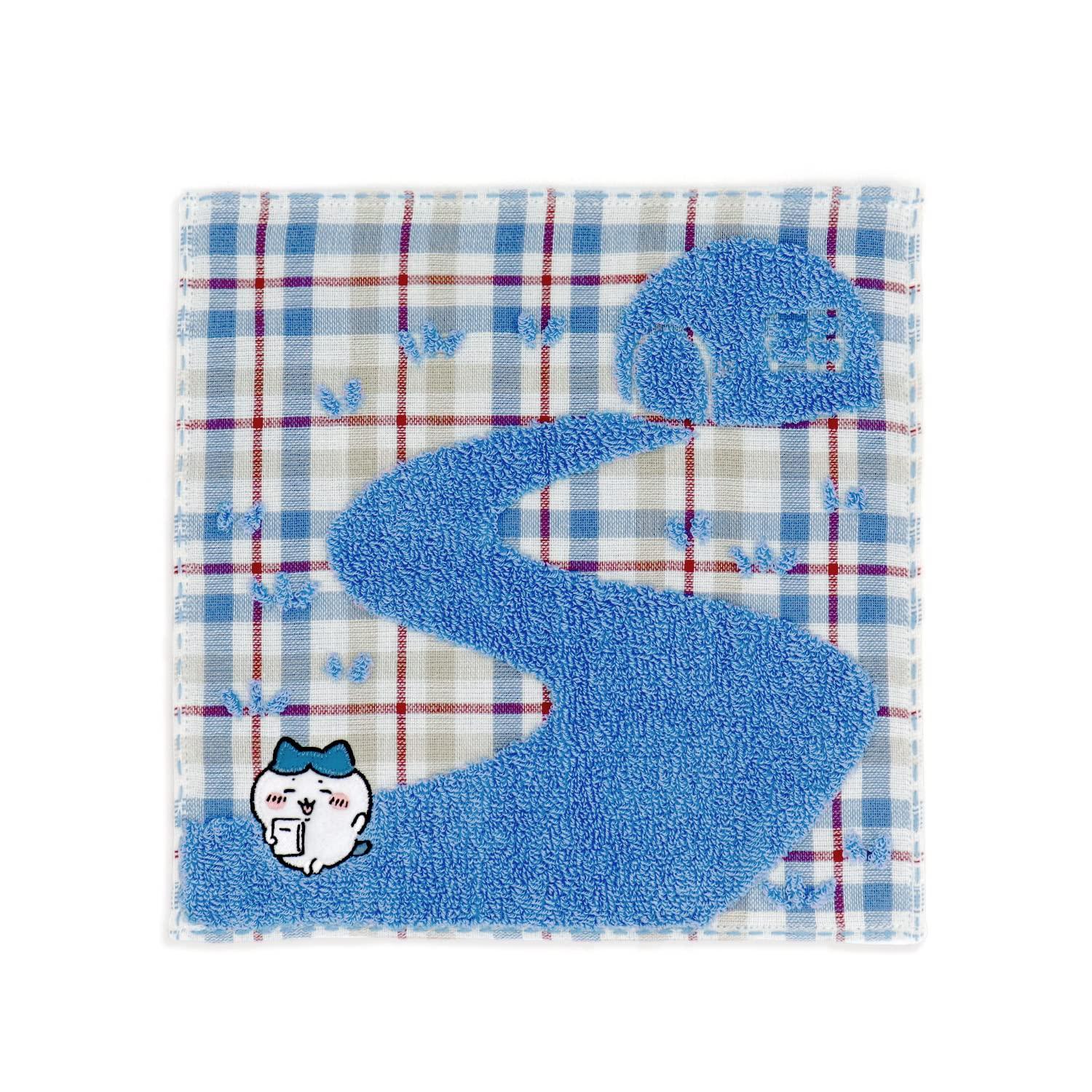 Chiikawa Check Towel Gauze 25 x 25cm Handkerchief, Blue, Pile, Cute, 41-1030070, Approx. синий