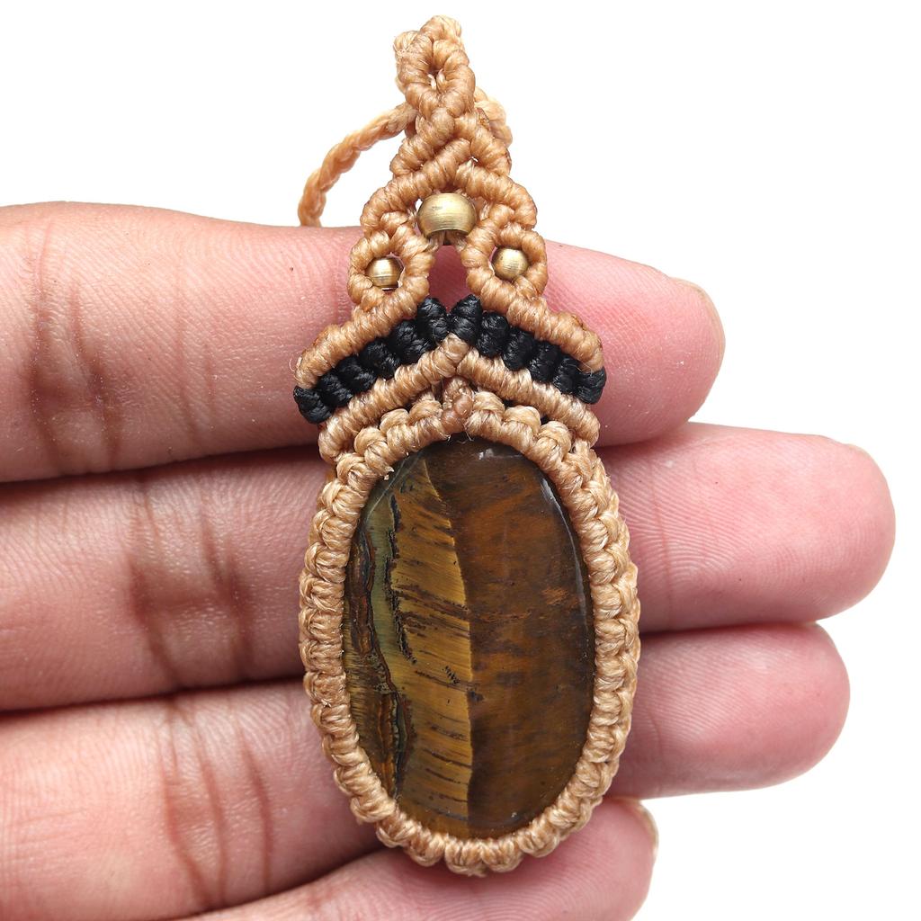 Fir Macrame Piatră Prețioasă Bijuterii Handmade 20-36'' Ad Colier Etnic Ochi de Tigru