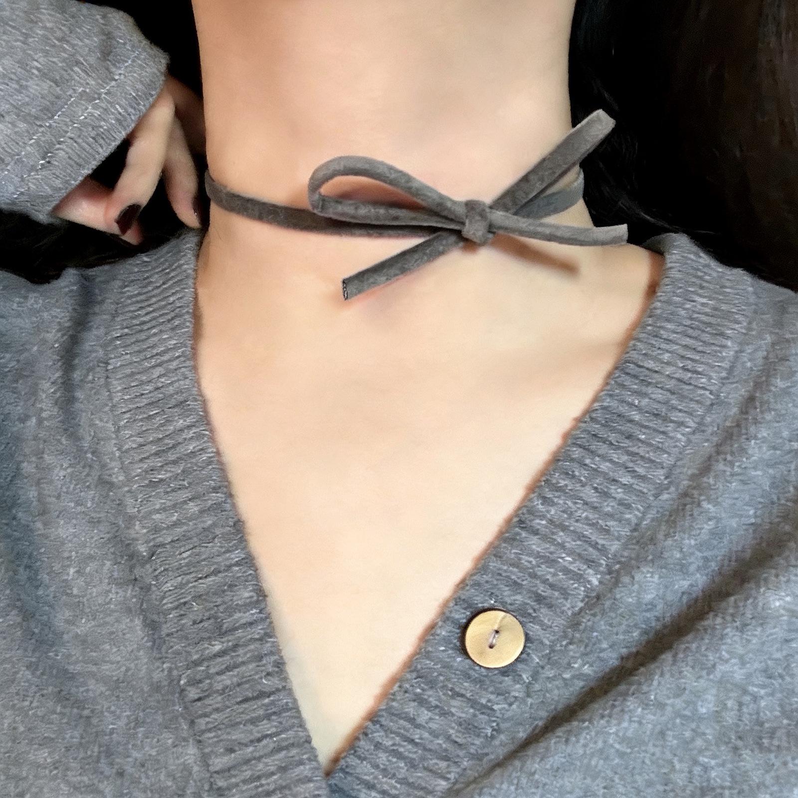 Women s Gray Velvet Choker Necklace with Cross Pendant