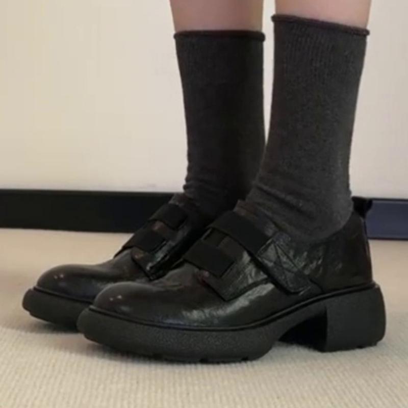 2025 New Women Heeled Shoes Loafers Brand Chunky Marie Janes Shoes Elegant 2025 Winter Leather Pumps Zapatillas