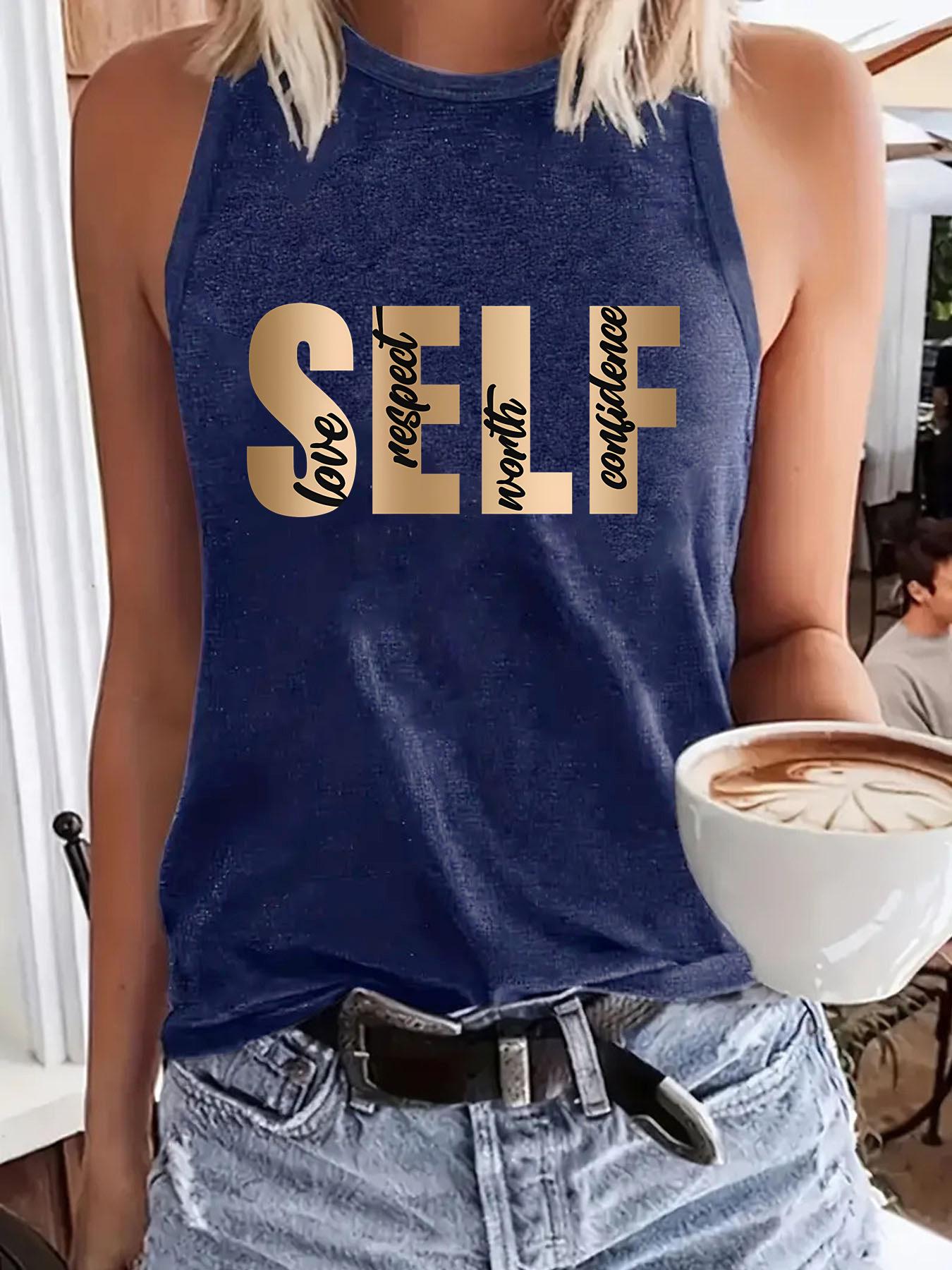 

Майка без рукавов с круглым вырезом и принтом - Женская повседневная одежда для весны/лета Extra Large темно-синий