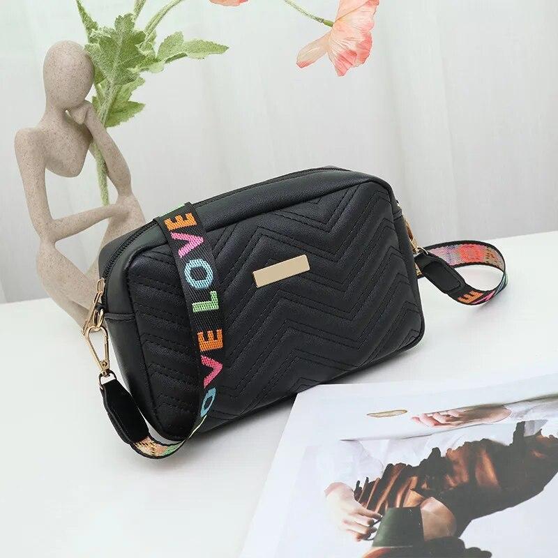 Rilibegan Embroidered Camera Bag Material Casual Small Square Bag Versatile Single Shoulder Bag Printed Shoulder Strap