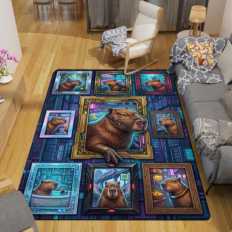 Cybernetic Capybara Collection Pattern Rug Floor Mat for Living Room or Bedroom Soft and Comfortable Carpet a Gift for Birthday and Holiday.