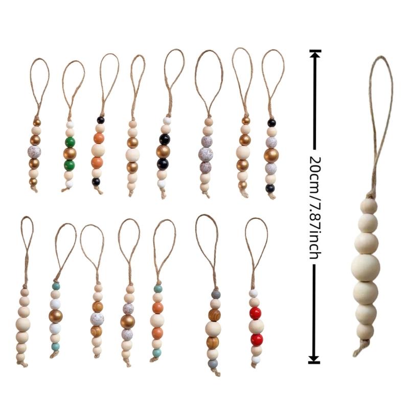 10Pcs Wooden Beads Ornament Wood Beaded Christmas Tree Decoration For Wall Window Staircase Holiday Party Decoration