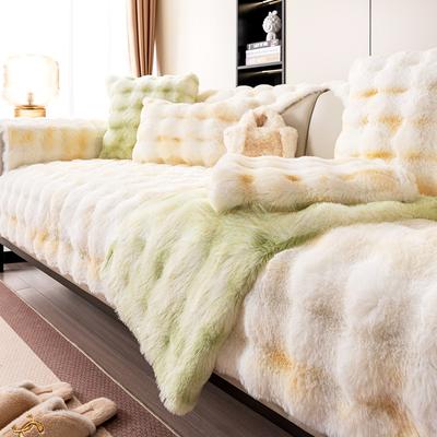 Rabbit Plush Sofa Seat Cushions Light Luxury Autumn and Winter Thickened Warm Non-Slip Full Cover Cloth Cream Wind Anti-Scratching Cover