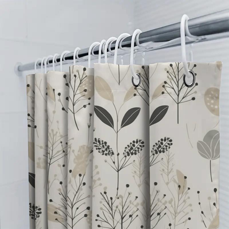 Modern Bathroom Shower Curtain Set Elegant Plant Pattern Decorative Shower Curtains for Home Bathrooms – White Black Beige Color