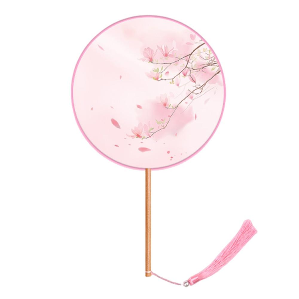 Half Transparent Round Hand Fan Long Handle Silk Fan Hanfu Embroidered Fan  Dance Performance