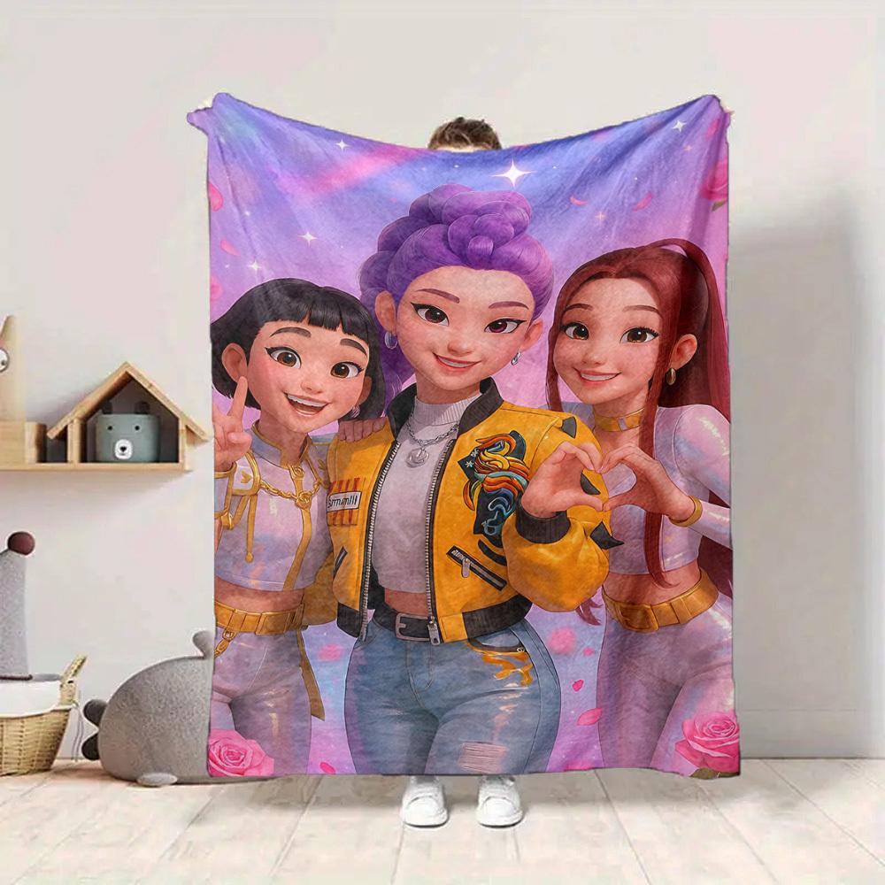 1PC K POP Demon Hunters, Huntrix Blanket, Throw For Sofa, Bed, Travel, Camping, Livingroom,