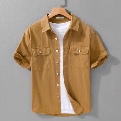 Summer Cargo Short Sleeve Shirt Men Japanese Style Workwear Men Tops Slim Fit 100cotton Casual Shirt Comfort