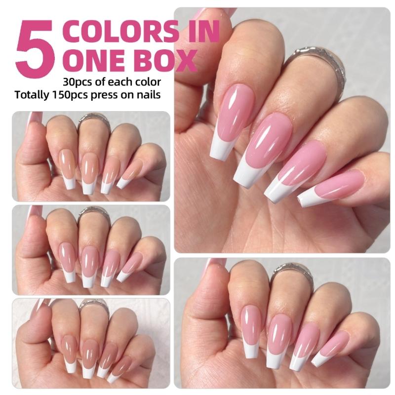150 Pieces French Press On Nail Pre Applied Base Coat and Primer No Filing Needed for DIY Nail Art Salon Quality Nail