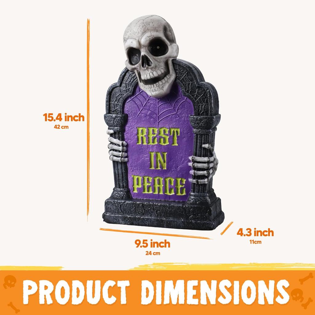 Halloween Graveyard Tombstone Decorations Outdoor Glow Skeleton Gravestone Plastic Scary Haunted House JOYFY LED 16.5 Entertaining Play Safe