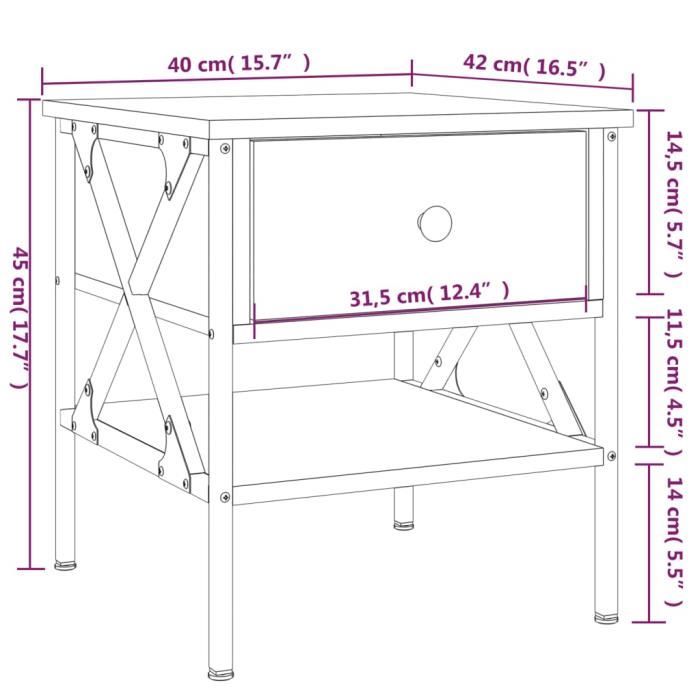 VidaXL Table de chevet noir 40x42x45 cm bois d’ingénierie 825953