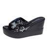 Large Size Wedge Heel Slippers Women Embroidered High Heel Platform Slippers Women