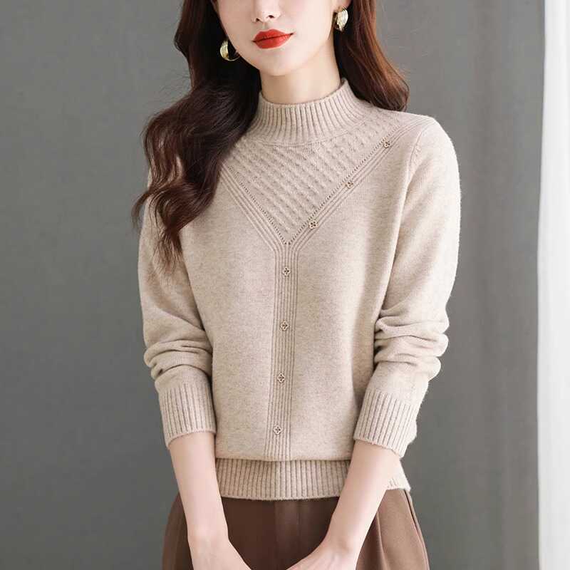 Pulover cu gât semi-înțesat pentru îmbrăcăminte exterioară de damă Toamnă și iarnă Cămașă nouă, îngroșată, tricotată cu fundul liber