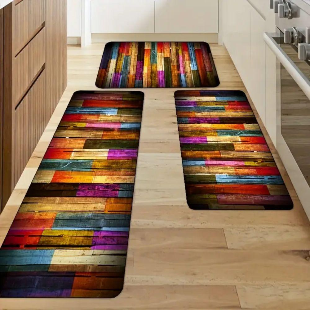 VIKAMA Colorful Rainbow Geometric Striped Carpet for Living Room Washable Non-Slip Area Rug for Kitchen Laundry Room Home Decor