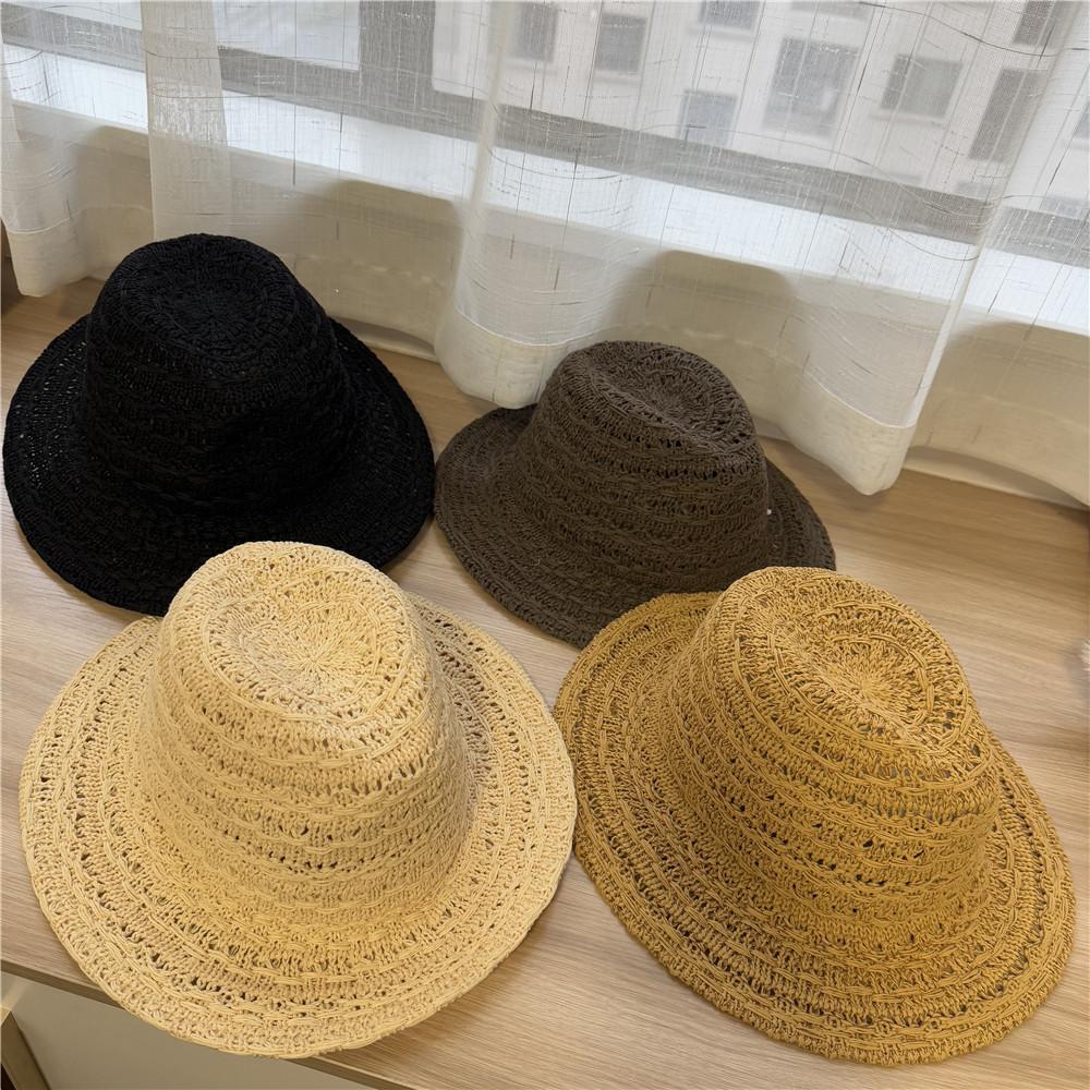 

Panama straw hat women s summer casual knitted sunshade sunscreen bucket hat straw hat wide brim sun hat Adult average size хакі