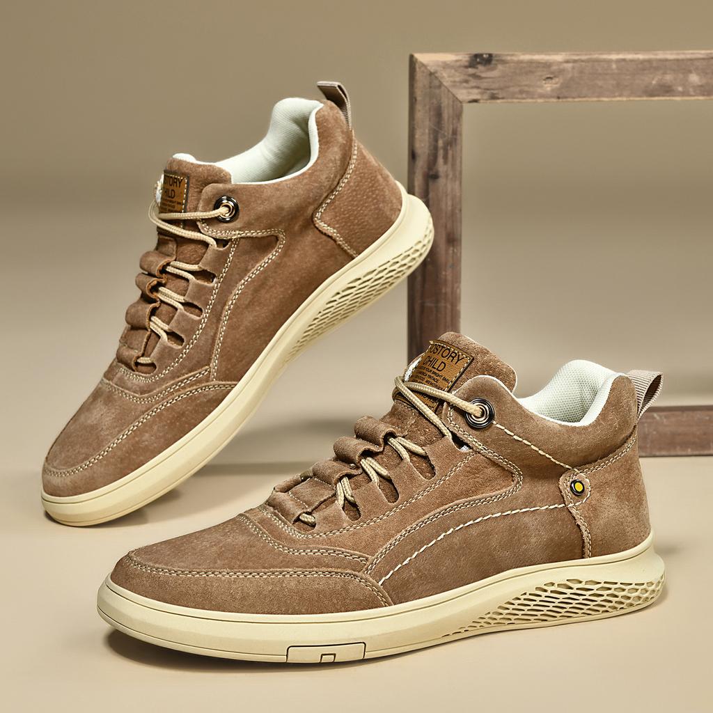 New Shoes for Men Genuine Leather Casual Shoes High Tops Flat Skateboard Sport Shoes Outdoor Lace-up Sneaker