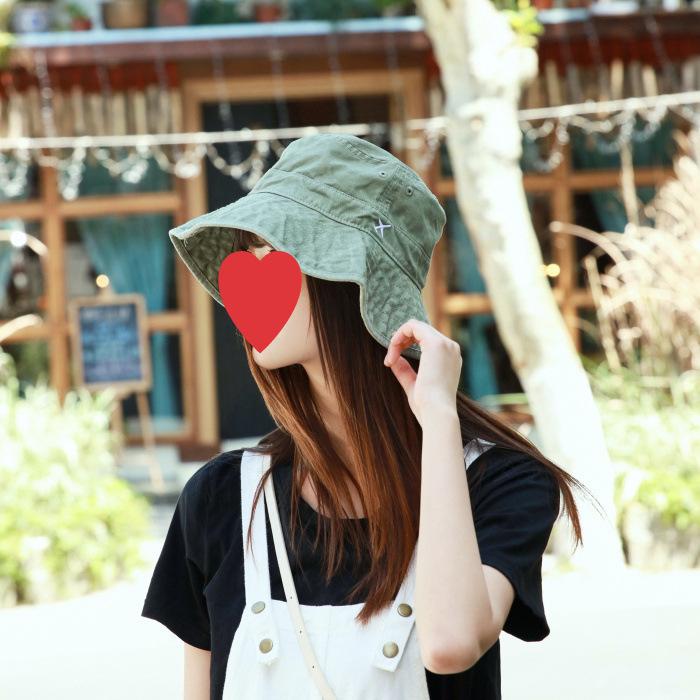 Cotton white bucket hat women spring summer autumn sun protection hat art student embroidery aircraft solid color versatile basin hat