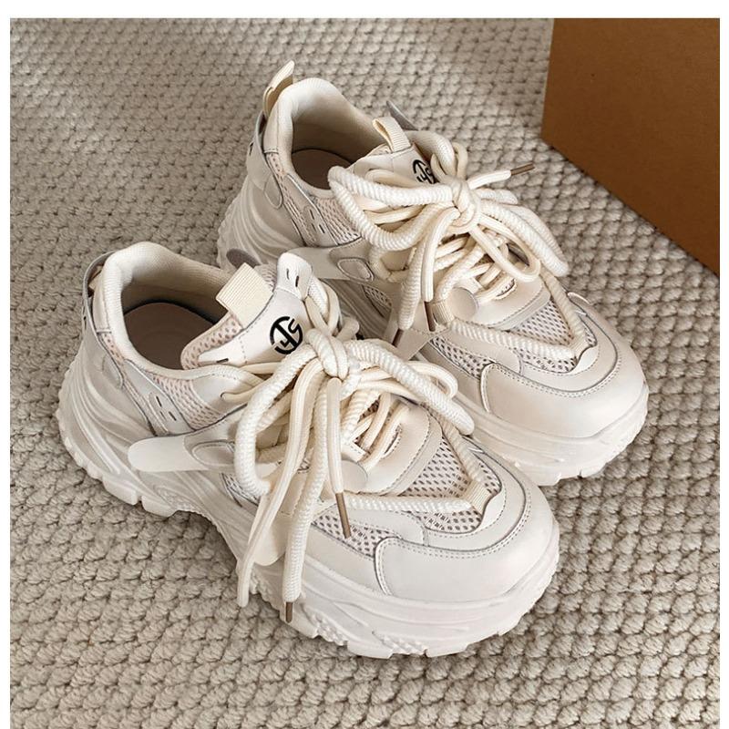 Fashion Platform Women's Sneakers 2025 Spring Autumn Lace-Up Thick Bottom Vulcanize Shoes Woman Mesh Breathable Sports Shoes Ladies