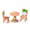Fairy Garden Decorations Dollhouse Accessories 3Pcs/Set Floral Wooden Table Chairs Miniature Landscape Ornaments