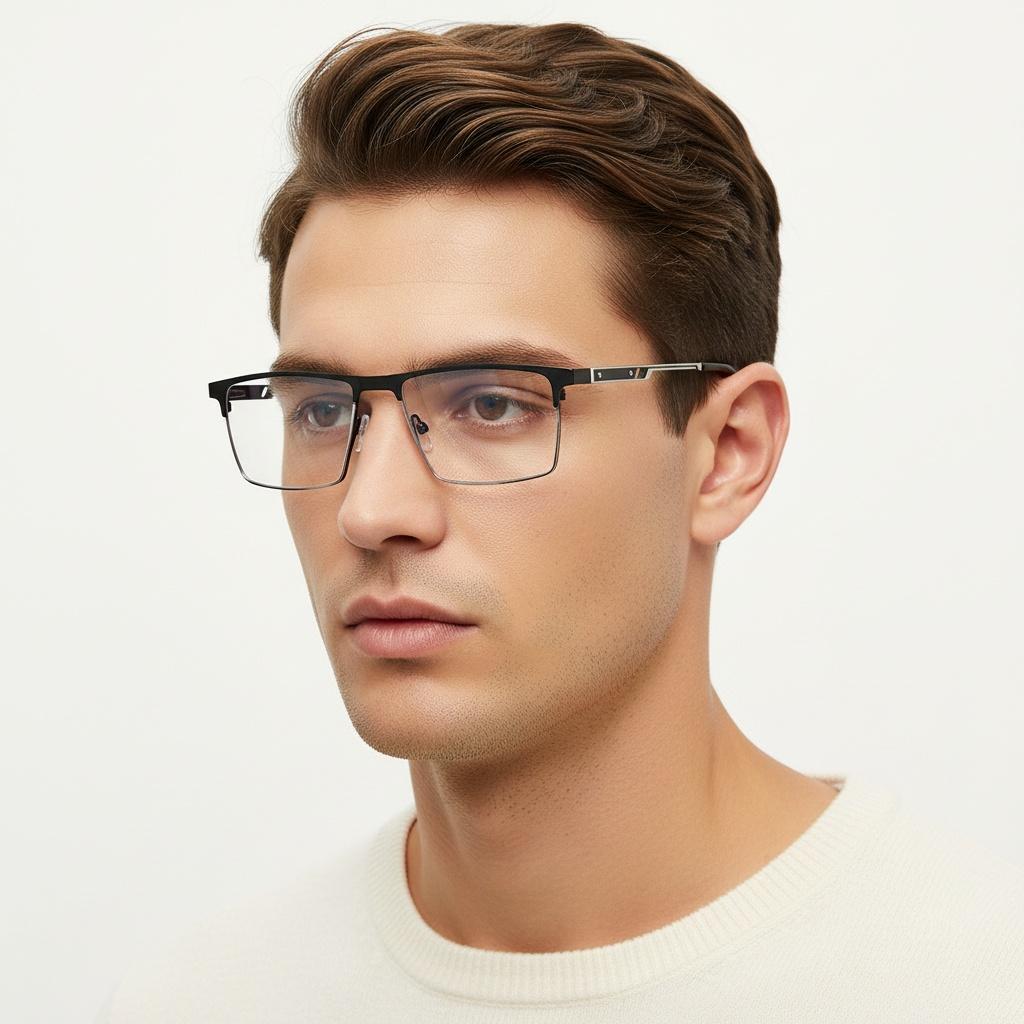 Business Semi-Frame Engineering Fatigue Flat Light Glasses Frame Office Anti-Blue Light Glasses Myopia Glass Frame For Men 6007
