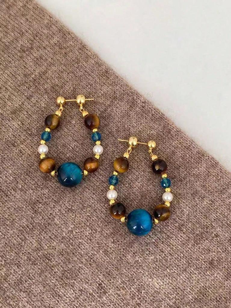 Vintage Pearl Niche Design Sense High-End Luxury Contrast Color Beaded Earrings For Women, Autumn
