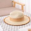 Women's Straw Hat - Korean Style Retro Colorblock with Frayed Edges, High-End Sun Protection, Internet Celebrity Beach Fedora with Large Brim.