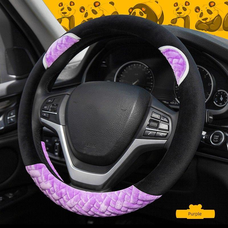 

Winter Short Plush D-Shaped Goddess-Style Cute Warm Non-Slip Short Plush Winter Car Steering Wheel Cover for Women Purple-Inner Ear Style