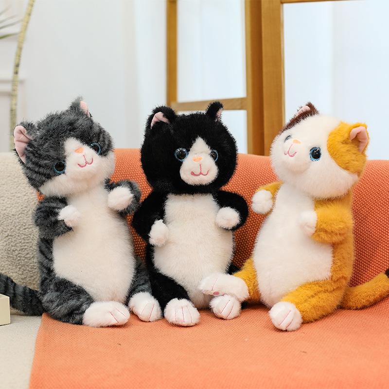 New Seth Dudu Striped Simulation Lying Down Cat Kitten Doll Children Sleeping Soothing Doll Birthday Gift