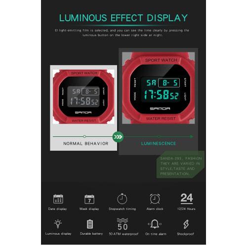 Un Bel Tocco Digital Watch for Men and Women with Alarm, Stopwatch, LED Backlight, and 8 Colors (New Black)