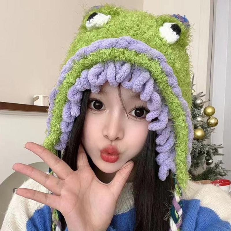 Winter Warm Plush Hat for Women Funny Monsters Hat Hooded Skull Hat Outdoor Activity Cap Windproof Headwear Pullover Hat