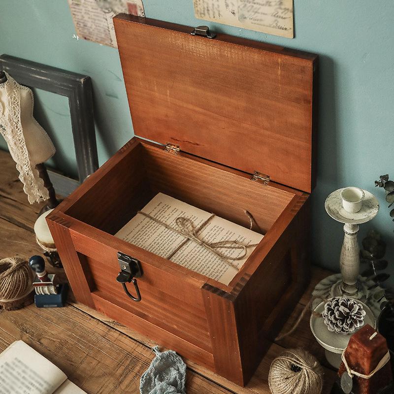 1 cutie de depozitare vintage din lemn de mare capacitate, cu lacăt și cheie, dulap multifuncțional pentru suveniruri și comori, artă, hobby-uri, meșteșuguri, accesorii.