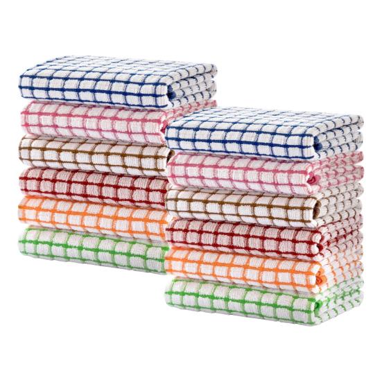 12 Stuks Theedoeken Waterabsorberend Katoen Afwasdoeken Levendige Ruitkleuren Lichtgewicht Keuken