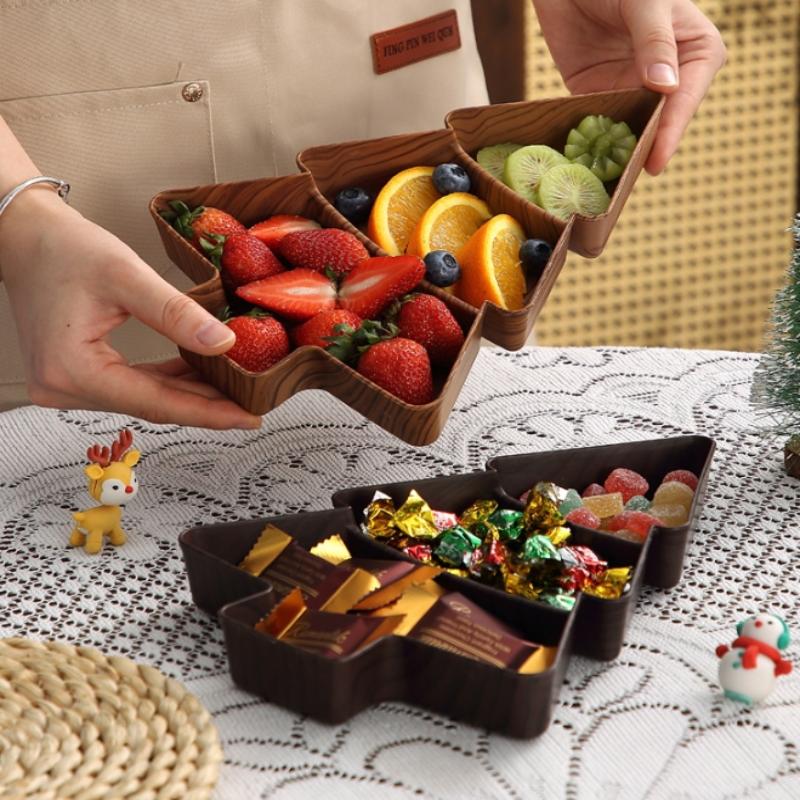Christmas Tree Snack Plates 3 Grids Tree Shaped Tray Merry Christmas Party Decorations For Home 2025 Gifts Happy  Year 2026
