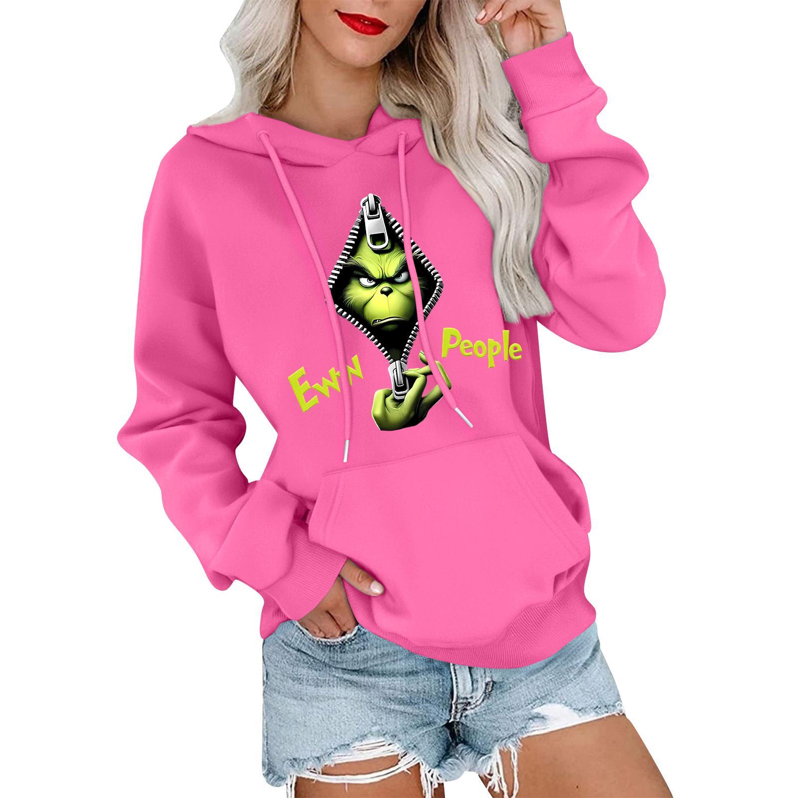 

Женский повседневный удобный свитшот с капюшоном, длинным рукавом и рождественским принтом M