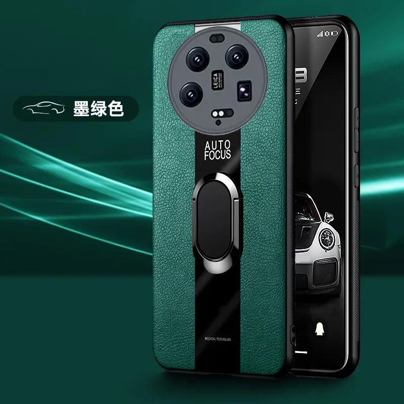 

Роскошный чехол из плексигласовой кожи для телефона Xiaomi Mi 15 Ultra 15 Pro с магнитным кольцом-держателем, противоударный чехол для MI 15Ultra 15 Pro For Xiaomi 15 Ultra зелёный