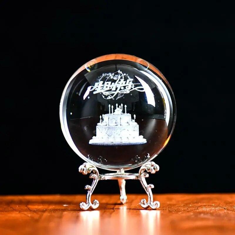 60mm 3D Crystal Ball Laser Engraved Glass Ornaments Animal Figurine Collectibles Paperweight Home Art Decor with Stand