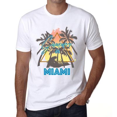 Herren Vintage T-Shirt Grafik T-Shirt Sommer Dreieck Miami Weiß