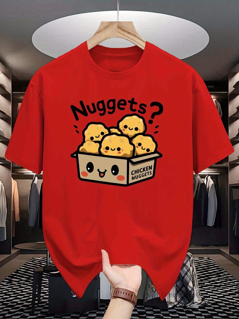 Unisex Crew Neck Tee Chicken Nuggets Cute Cartoon Graphic Print Soft Cotton Loose Short Sleeve Summer Casual Male Streetwear Tops