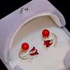 New Red Earrings for Women Tulip Earrings Japanese and Korean Light Luxury Flower Back-hanging Earrings