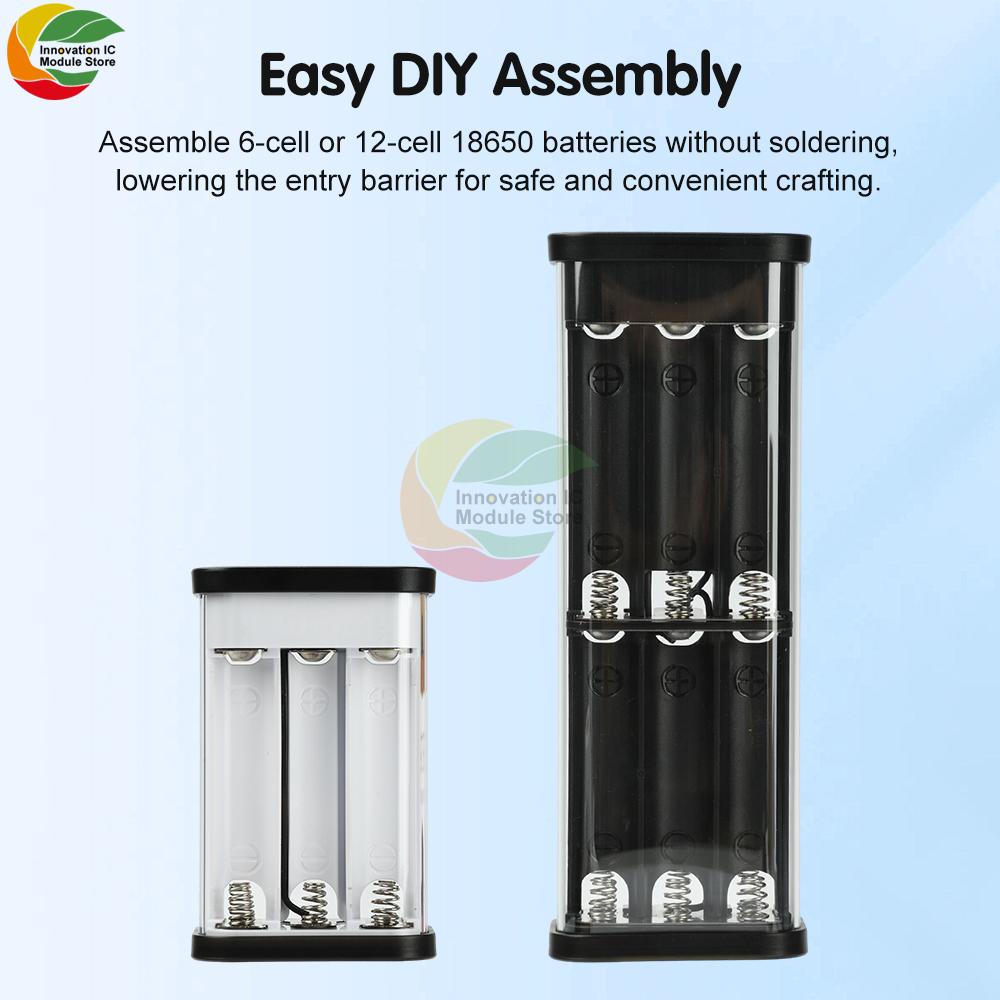 11.1W Fully Transparent Power Bank Case Solderless 6/11-Cell 18611 Battery Box PD Mobile Power Bank Kit