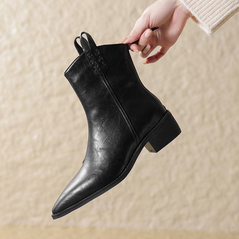 Krazing Pot Cow Split Skin Autumn Winter Shoes Wool Chunky Heels Size 43 Size 42 Pointed Toe Zip Fur Ankle Boots