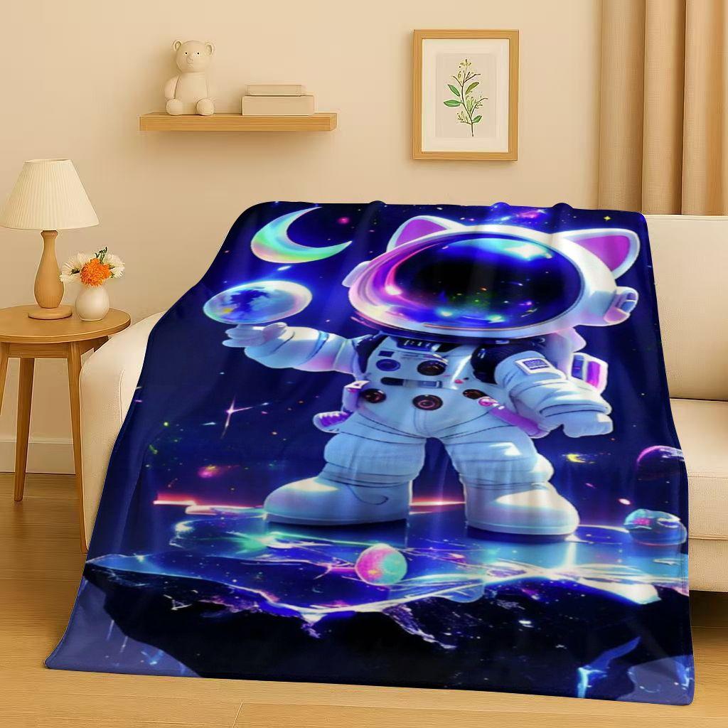 3D Cartoon Astronaut Spaceman Planet Flannel Blanket,Ultra Soft Plush Throw for Home Bedroom Bed Sofa Cover Kid Christmas Gift