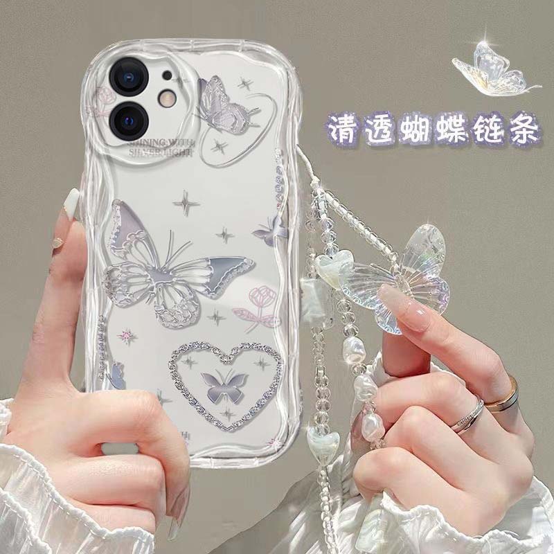 INS Cute Butterfly Chain Case For Motorola Moto Edge 50 Fusion Pro Ultra G84 G14 E13 E14 G35 G22 G30 G24 G05 G15 G54 G34 E22 G35