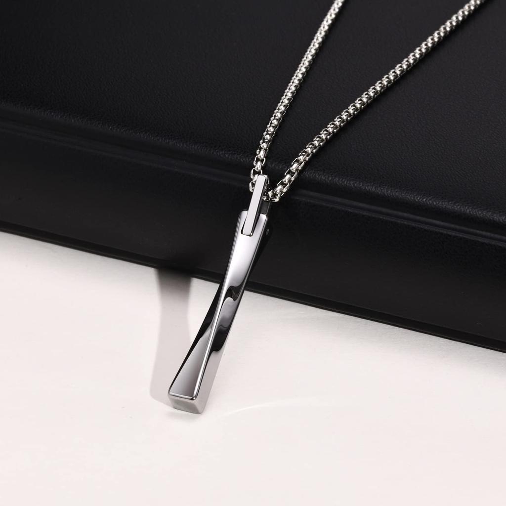 Marken Bar Halskette für Einfachen Wolfram Verdrehten Stab Spiegel 316L Chirurgischer Edelstahl 60cm Geschenk [Rockyu] Herren, Anhänger, Y-Form, Silber, Gold, Schwarz,
