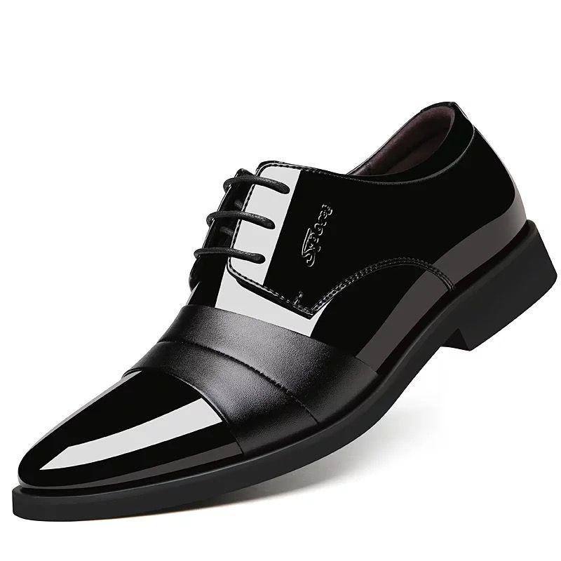 Soziales Schuhwerk für Herren Lässig Business Lackleder Kleiderschuhe Mann Glänzendes Obermaterial Spitzschuh Trend Büro Anzug Schuhe Neu
