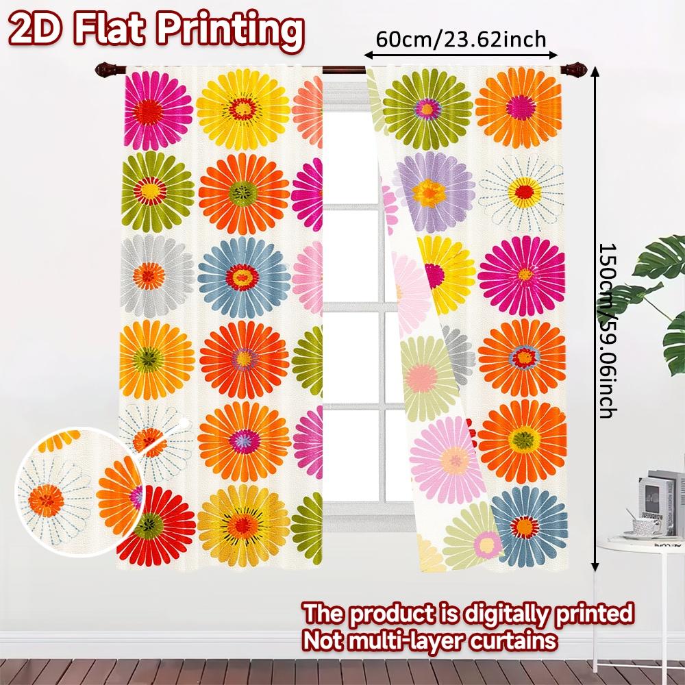 Set Of 2 Minimalist Flat Printing Curtains Without Rod Flower Pattern Celebration Women Is Day Festival Semi Curtain Light Filtering Polyester